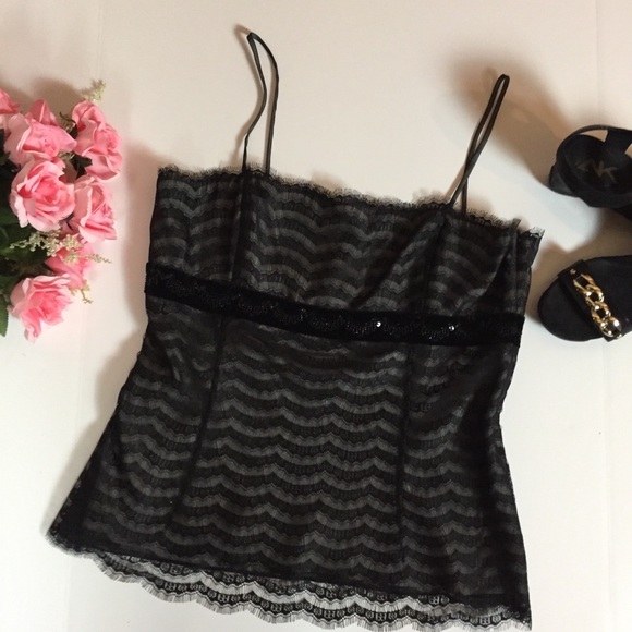 Ann Taylor Tops - Ann Taylor Black Scalloped Lace Beaded Tank Top